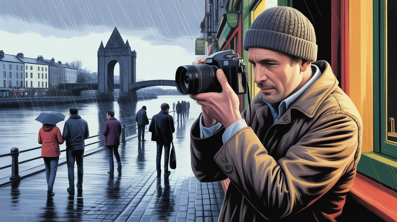 illustrierte Szene mit Privatdetektiv in Irland; Detektei Irland, Detektiv Irland, Privatdetektiv Irland, Privatermittler Irland